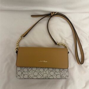 Calvin Klein Tan and White Crossbody Bag